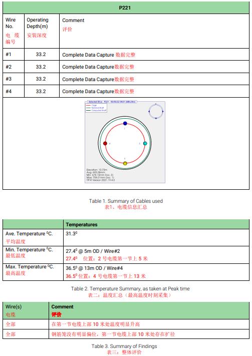 电缆信息,温度汇总,整体评估,热法桩身齐全性测试